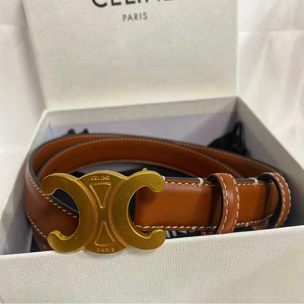 Celine Triomphe Buckle Belt Brown Leather 85cm / 34in Women’s